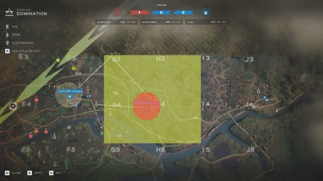 Dominationの複数占領地点と上部ゲージを表示した英語UIのゲームマップ