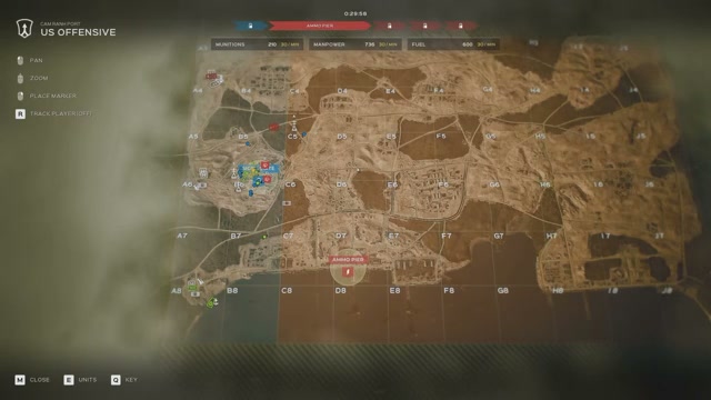 US Offensiveの攻撃側と防衛側セクターを表示した英語UIのゲームマップ